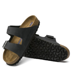 Sandalias Birkenstock Cuero Engrasado Regular Fit Soft Foot NEGRO